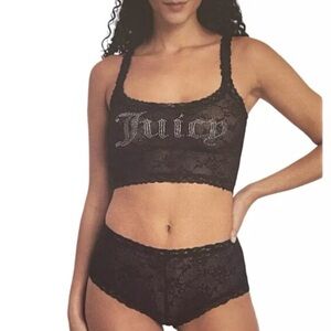 Juicy Couture Black Lace Bralette and Brief Set with Logo
